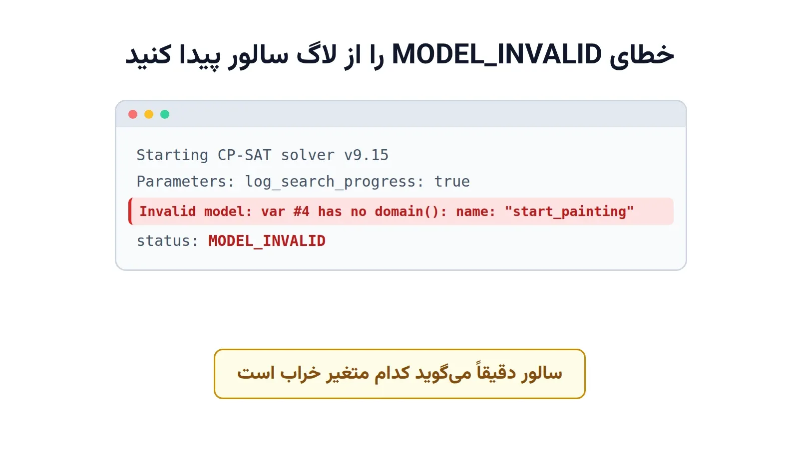 خطای MODEL_INVALID در CP-SAT: از لاگ سالور تا پیدا کردن باگ