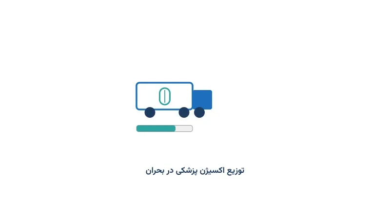 نماد ساده یک تانکر اکسیژن و دو بیمارستان با نشانگر سطح ذخیره